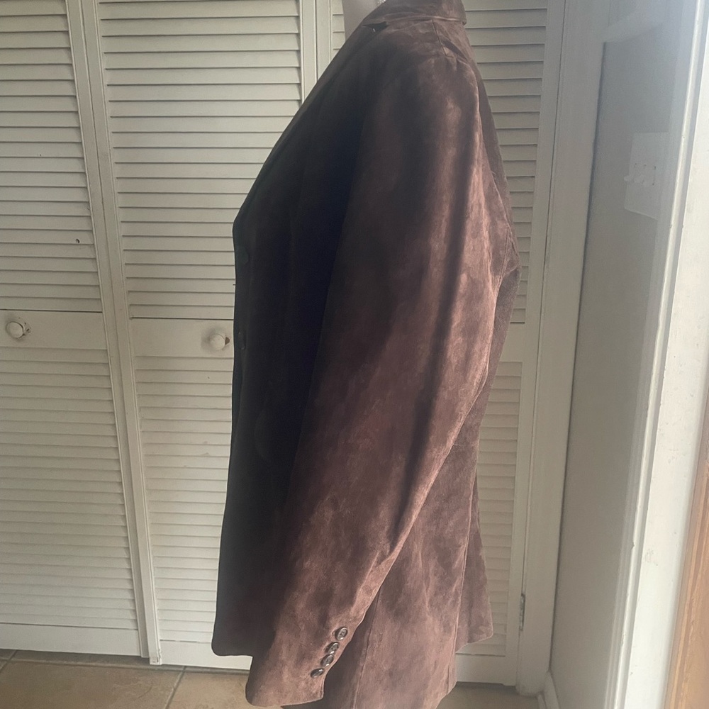 Vintage 90s Y2K Style & Co Long Suede Leather Jacket Coat Size XL Brown - Picture 4 of 12